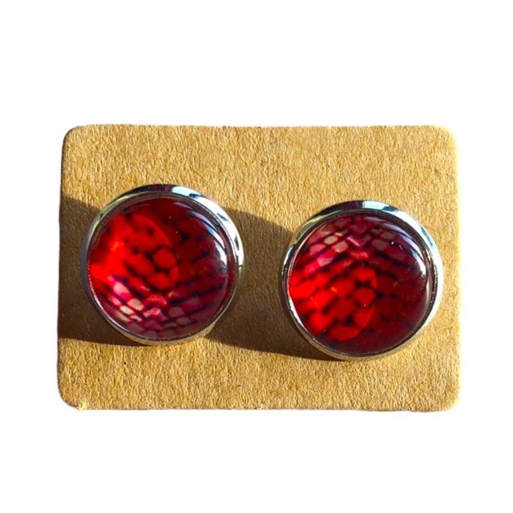 Red Dragon Egg Mermaid Scale Silver Stud Earrings!